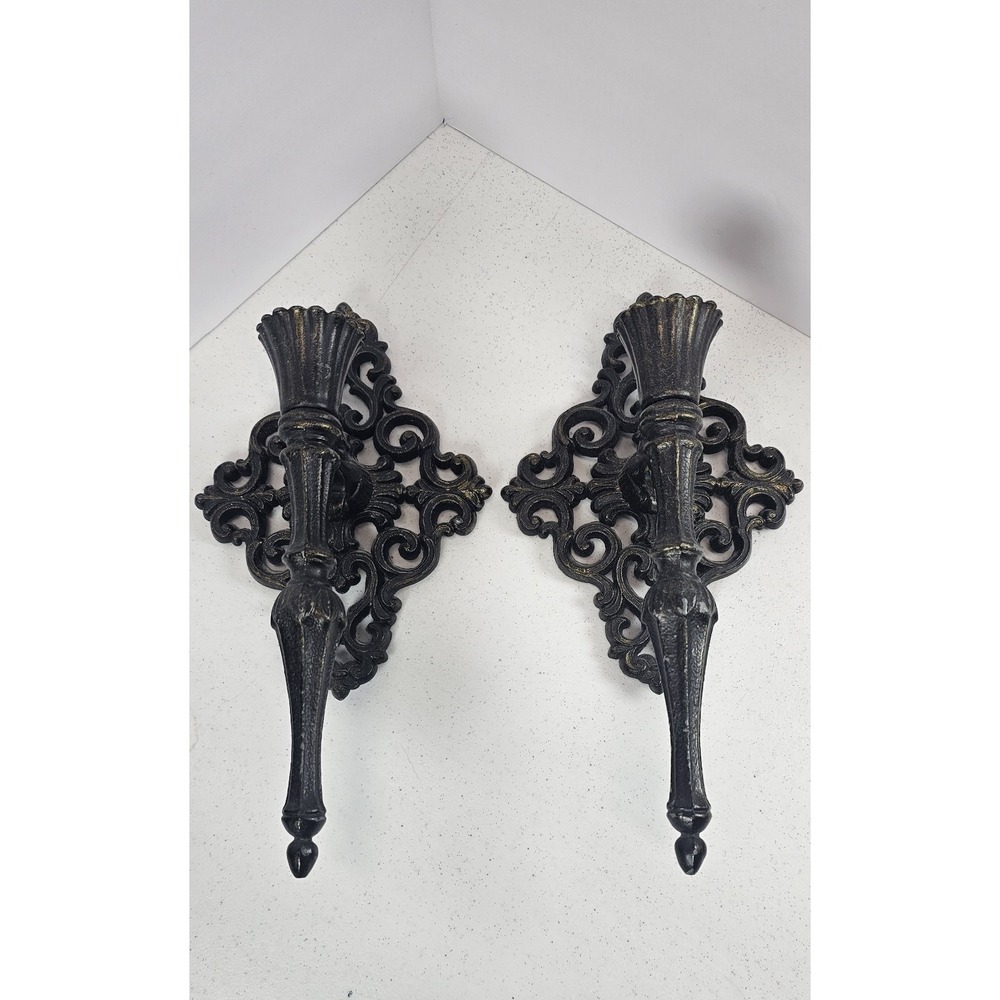 Vintage Black Wrought Iron Wall Candle Holder Sconce Scroll Gothic Decor